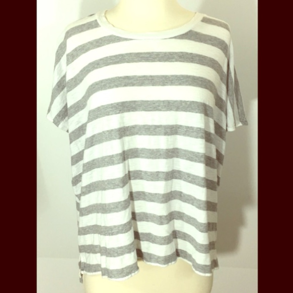 James Perse Gray and White Striped Short Sleeve Tee